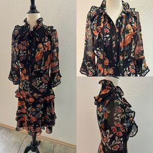 Mikael Aghal Floral Multicolor Print Dress Sz 4‎ Knee Length Party Wedding Guest